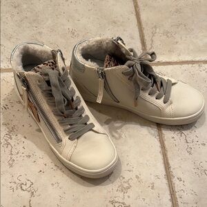 Dolce Vita Zonya high-top white sneakers with side zip and metallic accents